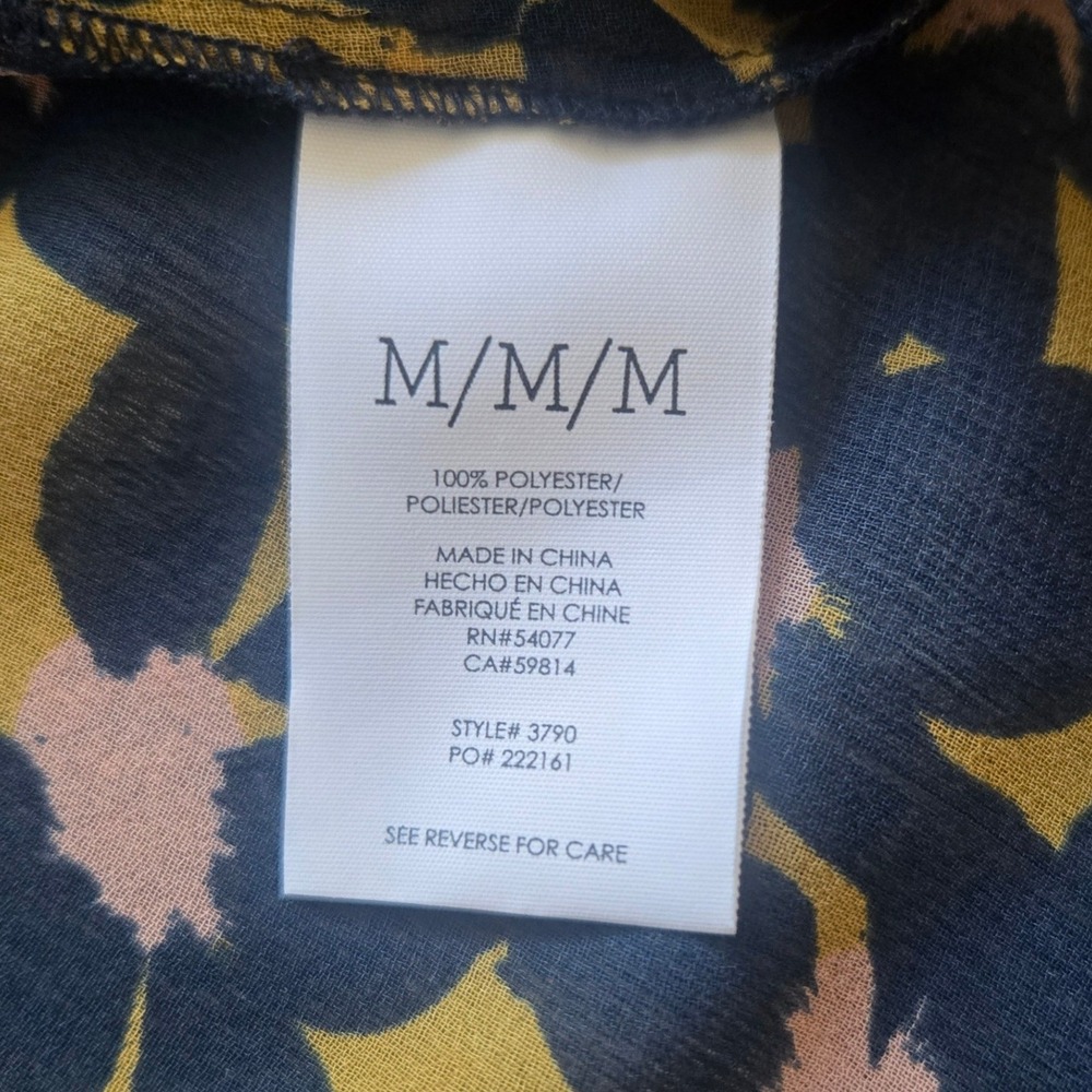 Cabi 3790 Sleeveless Tie Neck Blouse Yellow Navy Abstract Floral Chiffon Top M - Picture 5 of 7